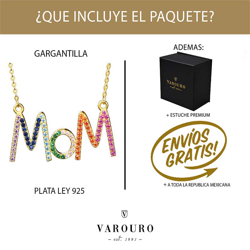 Gargantilla Mom    VAROURO | Mamá Plata 925 Con Baño Oro 18k + Estuche
