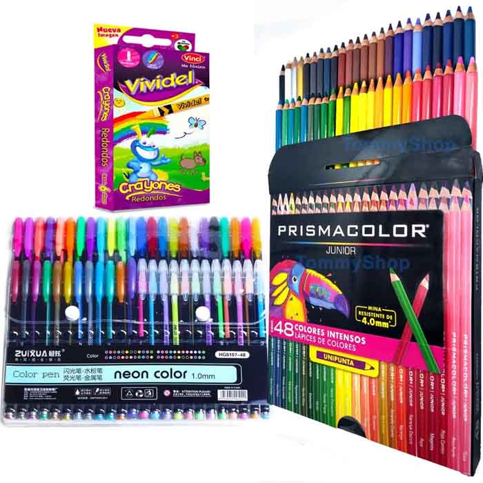 Kir De Dibujo 48 Plumas+Caja Con 48 Colores Prismacolor+Crayolas
