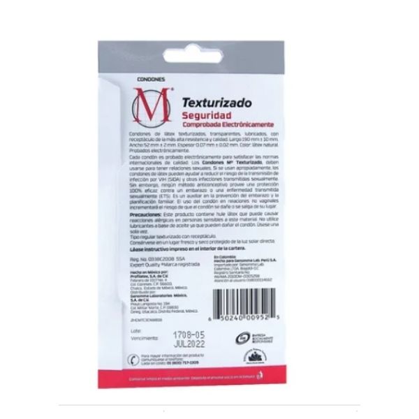 Condon M Texturizado 3 Condones. Brindan Mayor Placer