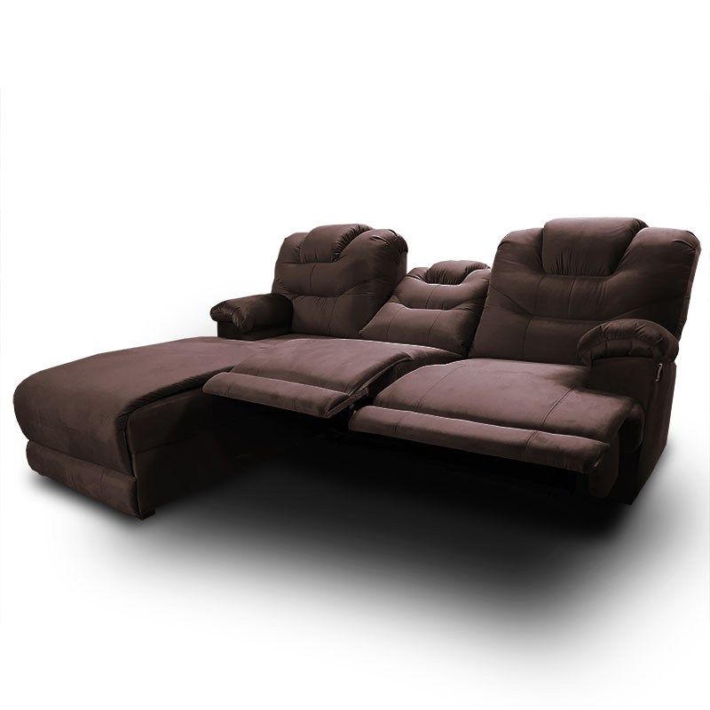 Sala con Reclinable Doble y Chaise izq. Hercules Tela Terciopelo Chocolate MADERIAN // ENTREGA A CDMX Y ZONA METROPOLITANA