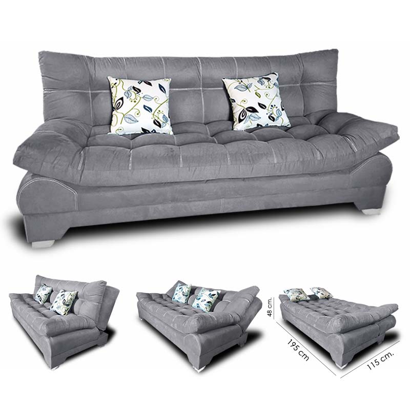Sofa cama Nigeria Suede Gris +02 cojines decorativos Maderian // ENTREGA A CDMX Y ZONA METROPOLITANA.