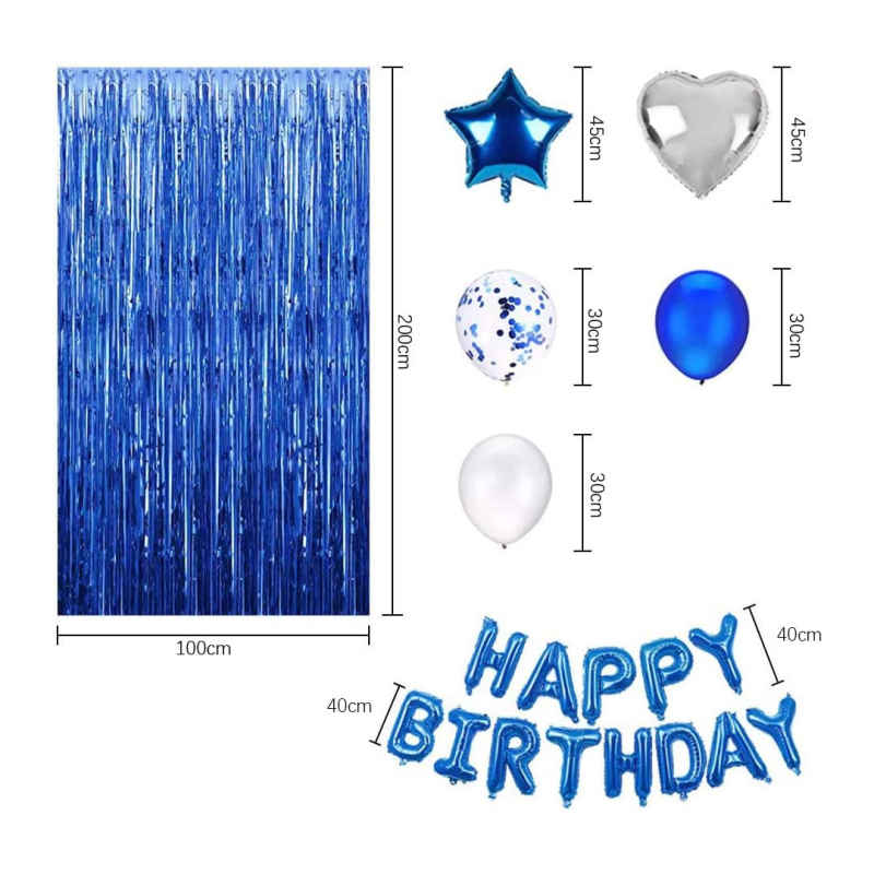 49 Piezas Combinación de globo de papel de aluminio Globos de cumpleaños/Globos de fiesta de cumpleaños/Decoración de pared de fondo de fiesta/Birthday/Color azul metalizado/blanco/Plata/ lentejuelas/globos del alfabeto happy Birthday/En forma de corazon/Forma de estrella/Tema marino