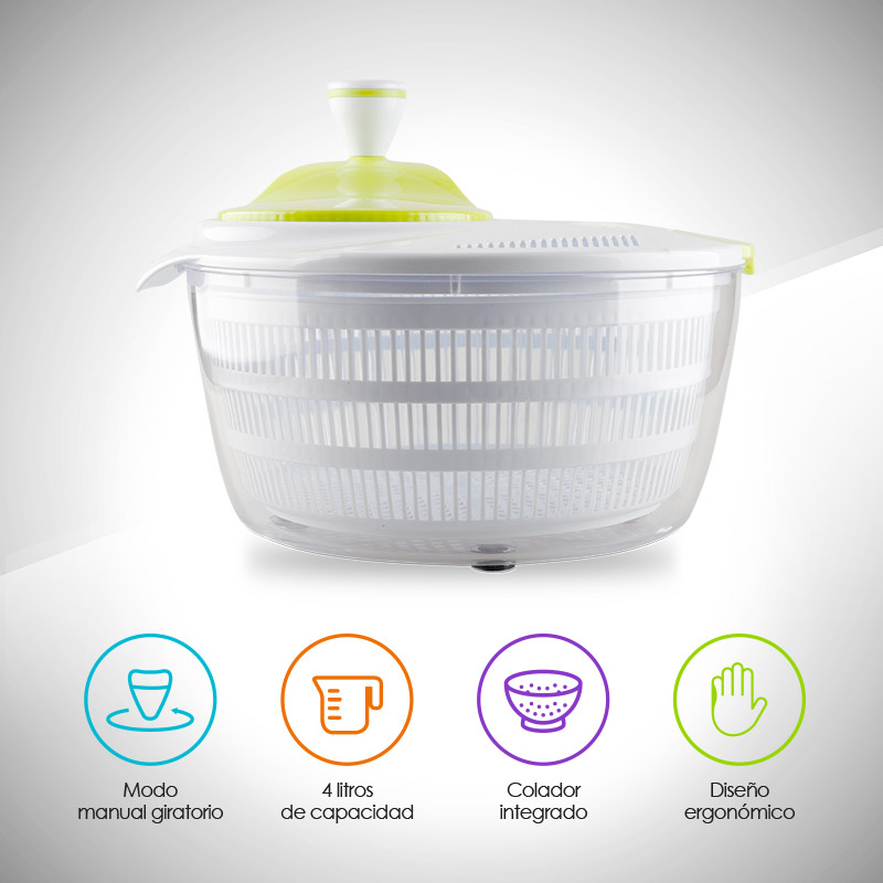 Centrifugadora de Ensalada con Escurridor Integrado 4 Litros Redlemon