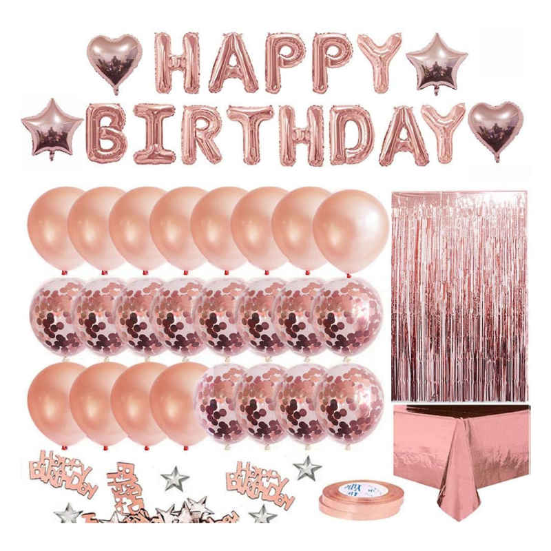 RV Decoración cumpleaños 18 en oro rosa, pancarta feliz cumpleaños