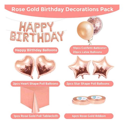 Decoraciones de cumpleaños rosas, decoraciones de cumpleaños para niñas,  globos rosados y blancos de feliz cumpleaños, mantel de pancarta de feliz