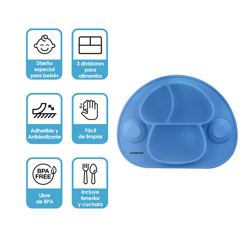 Plato para Bebé Antiderrapante Adherible de Silicón Redlemon
