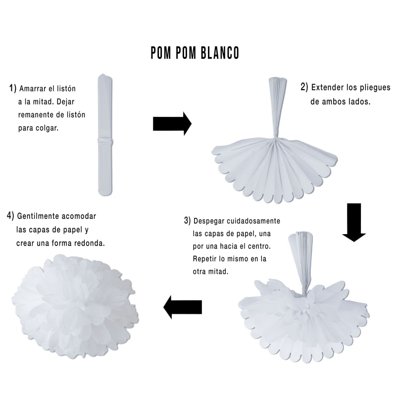 Paquete de 10 pompones esferas de papel color blanco
