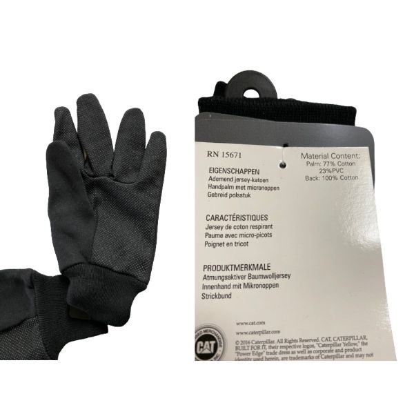 Guantes Caterpillar Algodón Color Negro Con Logo Cat en Amarillo