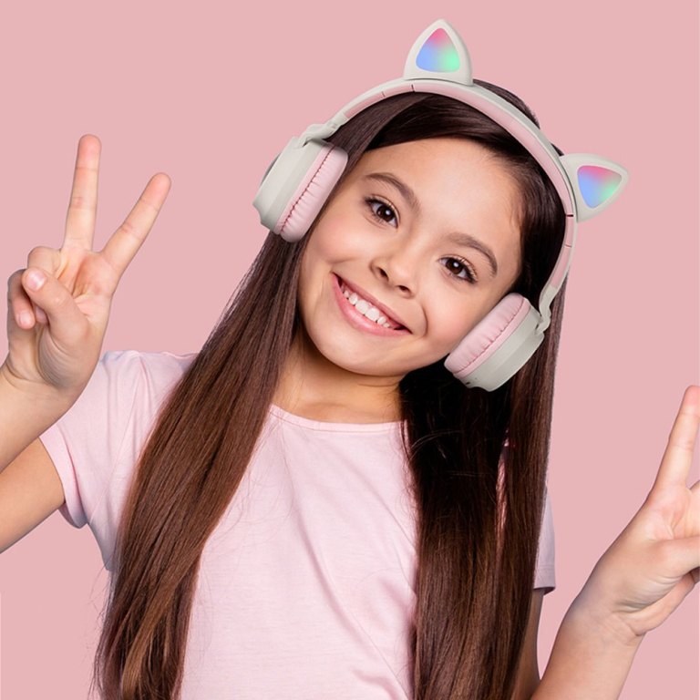  Audífonos Bluetooth Orejas De Gato Con Luz Led Micro SD Auriculares Inalambricos