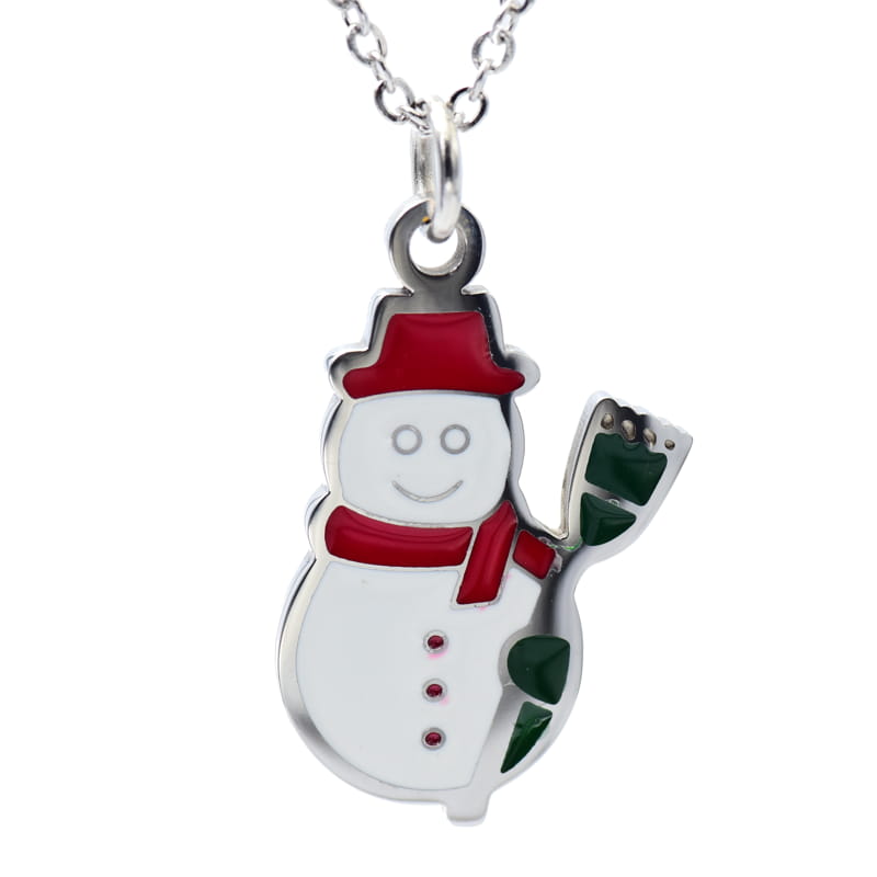 Joya Cadena Con Dije Forma De Muñeco De Nieve Esmaltado Acero