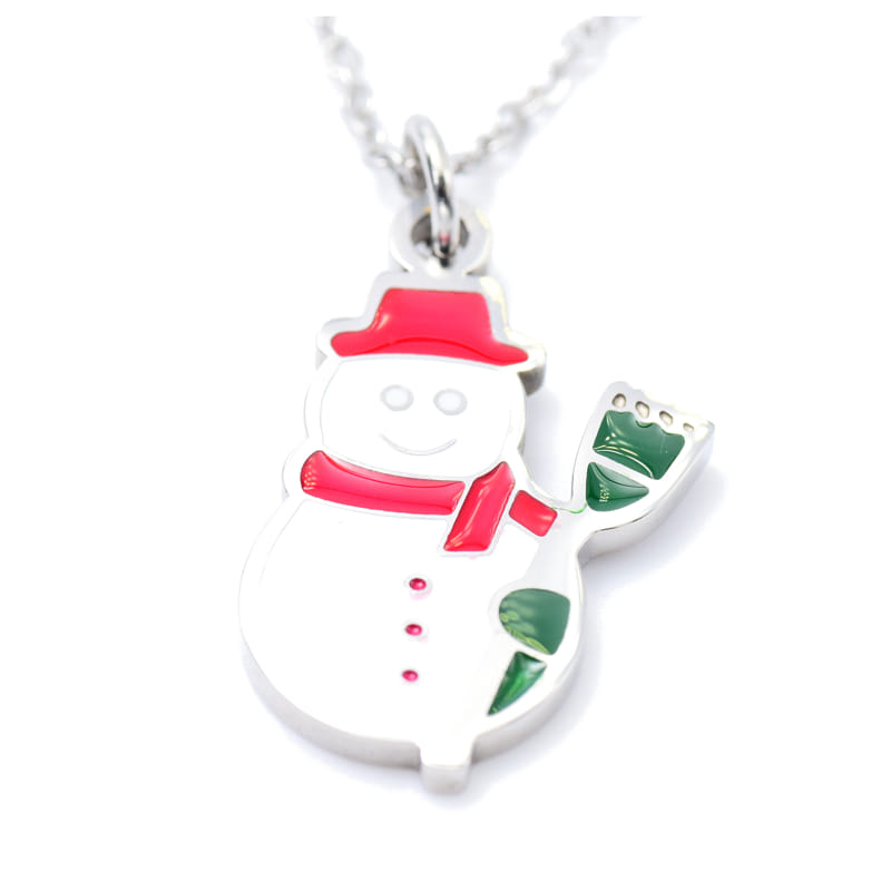 Joya Cadena Con Dije Forma De Muñeco De Nieve Esmaltado Acero