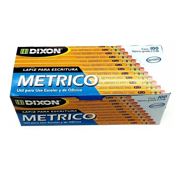 LAPIZ PARA ESCRITURA 2HB AMARILLO CON GOMA CAJA CON 100 METRICO