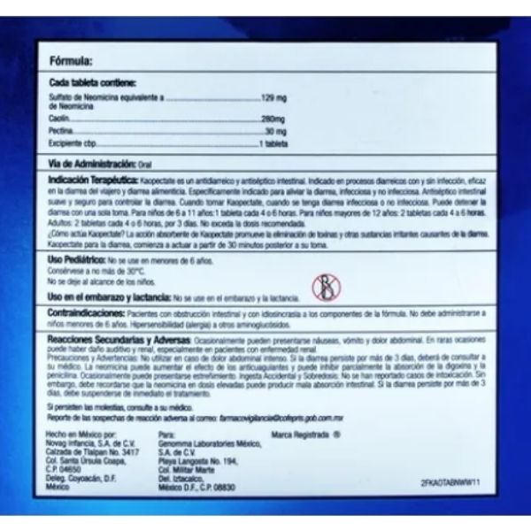 Kaopectate Antidiarreico 20 Tabletas. Alivia La Diarrea.