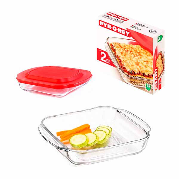 Refractario vidrio cuadrado para hornear Pyrorey 1.6L/54oz 1 pza. CRISA-0434