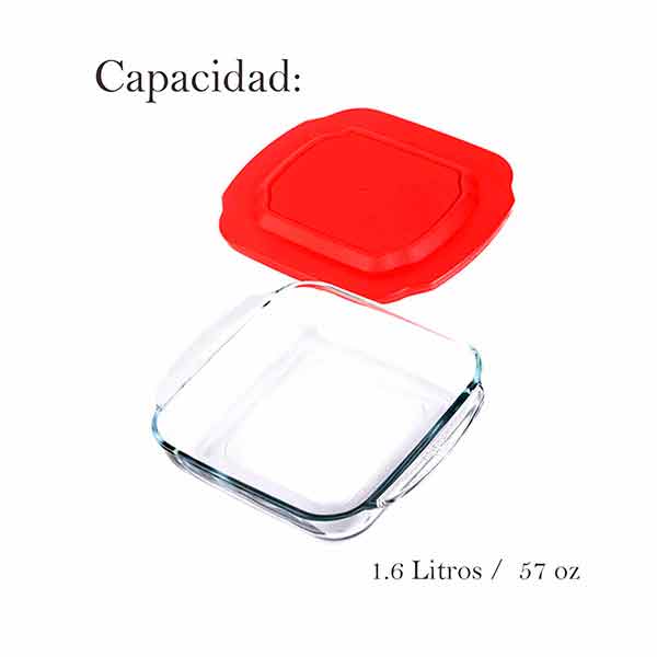 Refractario vidrio cuadrado para hornear Pyrorey 1.6L/54oz 1 pza. CRISA-0434