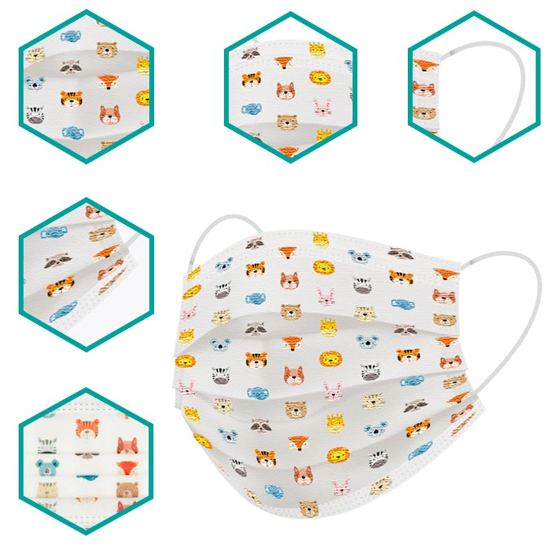 Cubrebocas quirúrgico desechable tricapa plisado termosellado SUDKENY KIDS, Caja c/50 piezas