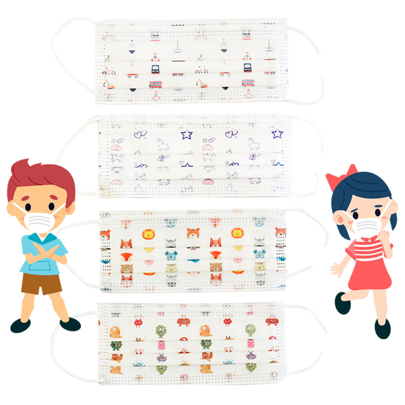 Cubrebocas quirúrgico desechable tricapa plisado termosellado SUDKENY KIDS, Caja c/50 piezas