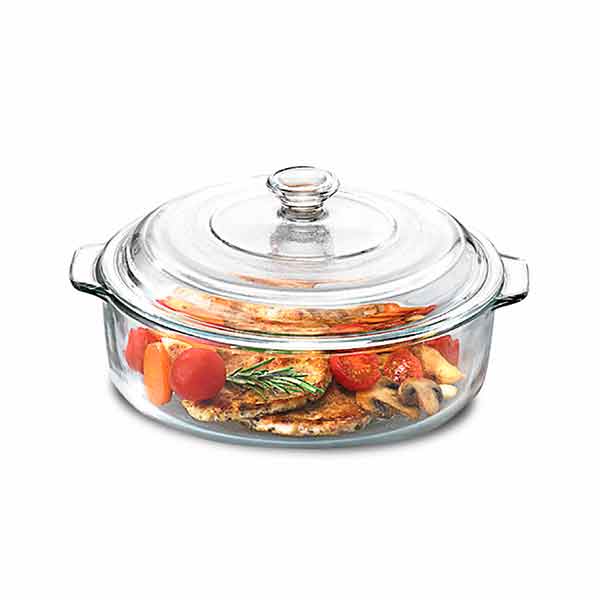 Cacerola vidrio con tapa de vidrio para Hornear Pyrorey 3L/101.4oz 1 pza. CRISA-B228