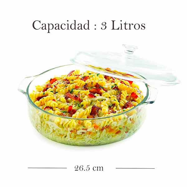 Cacerola vidrio con tapa de vidrio para Hornear Pyrorey 3L/101.4oz 1 pza. CRISA-B228