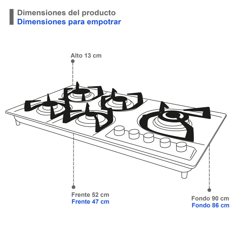 Parrilla de gas lp y gas natural SUPRA 5Q-EA con parrillas de hierro fundido y cubierta de acero inoxidable
