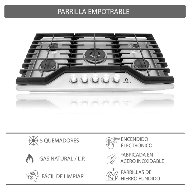 Parrilla de gas LP y gas natural SUPRA 5Q-FS-90, con cubierta de acero inoxidable y quemadores italianos