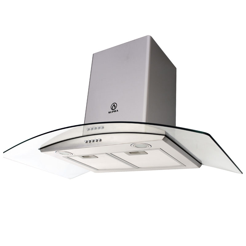 Campana extractora para cocina de 90cm SUPRA CC-90 en acero inoxidable y cristal curvo