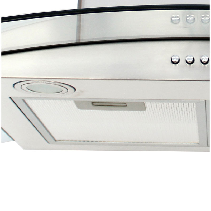 Campana extractora para cocina de 90cm SUPRA CC-90 en acero inoxidable y cristal curvo