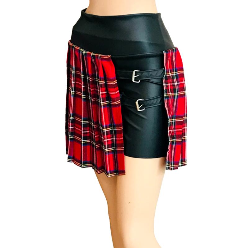 Mini falda short dama colegiala cuadros rojos