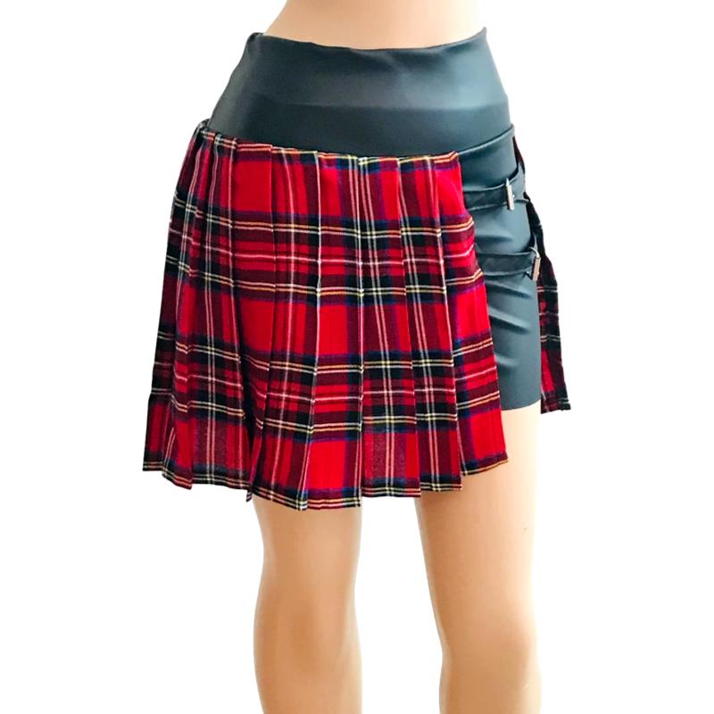 Mini falda short tableada plisada vinipiel coreana mujer Kosauki