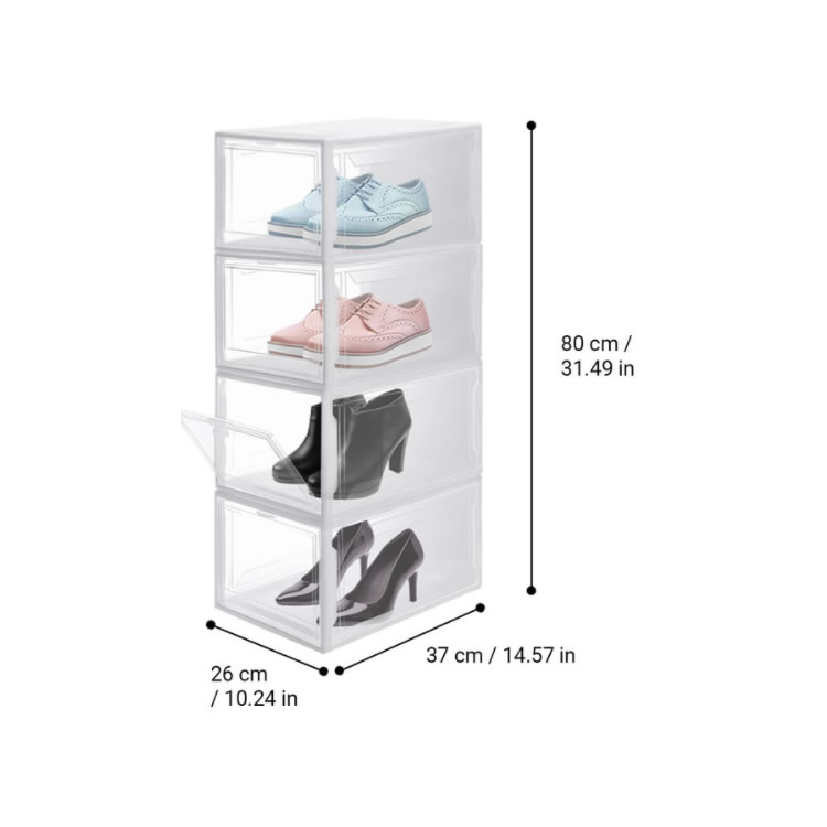 AG Box, Set de 4 Cajas de Zapatos Apilables Premium, Blanco