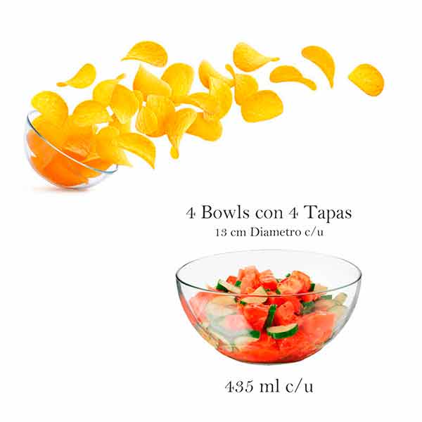 Tazón/bowl vidrio Juego de tazones con tapa Selene Crisa 8 pzas. 1 paq. CRISA-A019