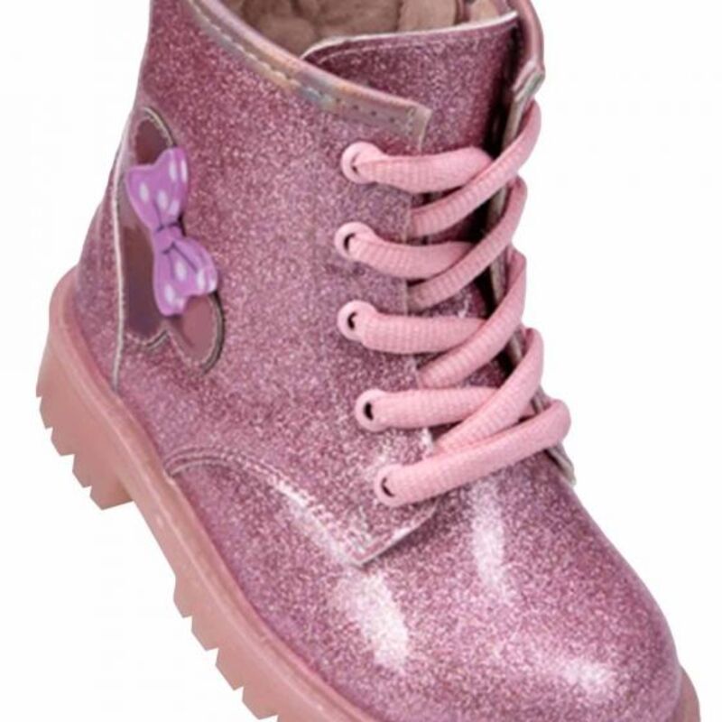 Bota Tipo Militar Minnie Mouse De Niña Rosa Con Glitters 327