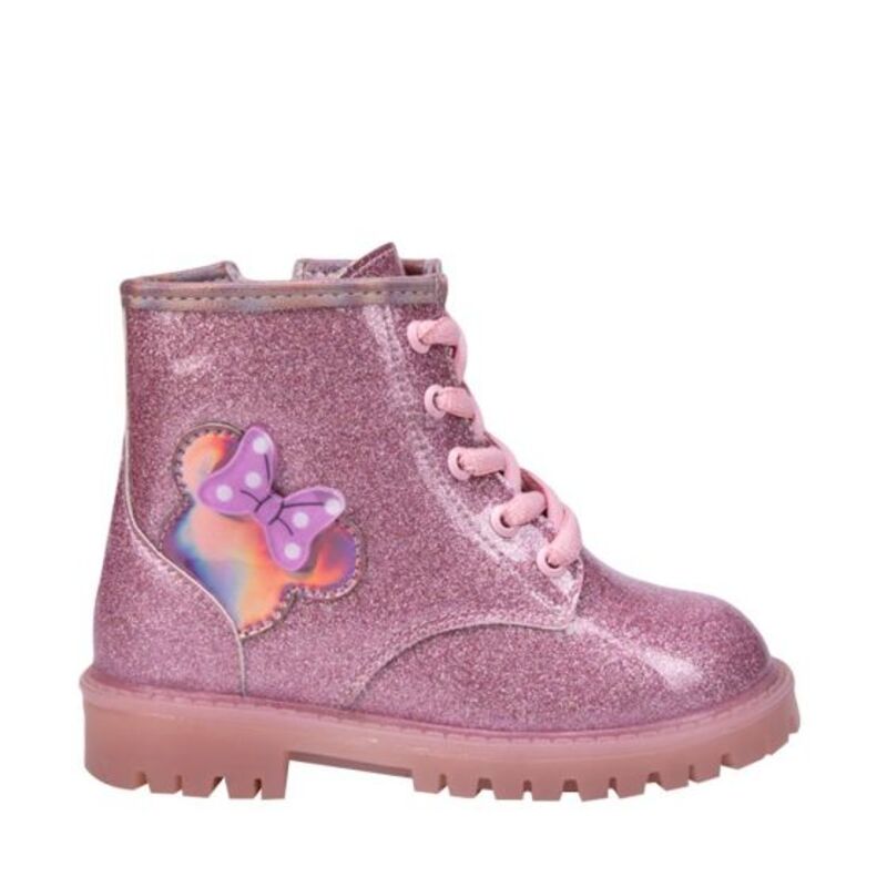 Bota Tipo Militar Minnie Mouse De Niña Rosa Con Glitters 327