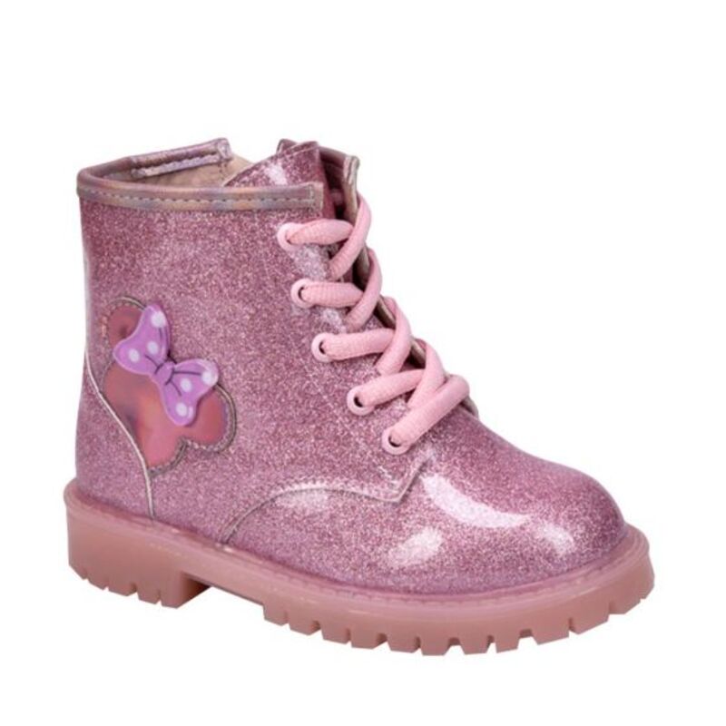 Bota Tipo Militar Minnie Mouse De Niña Rosa Con Glitters 327