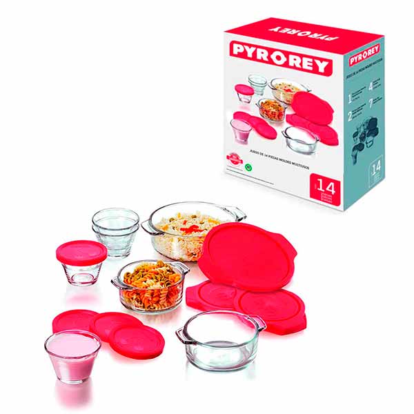 Juego de refractarios vidrio con tapa de plástico Pyrorey 14 pzas. 1 paq. CRISA-547