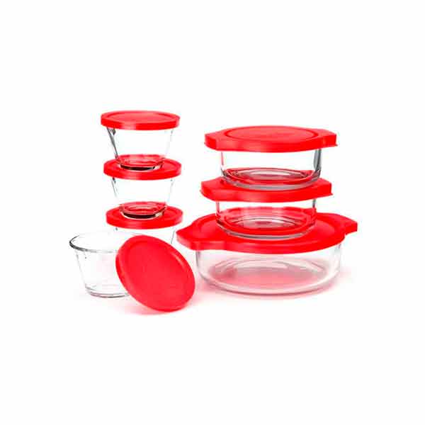 Juego de refractarios vidrio con tapa de plástico Pyrorey 14 pzas. 1 paq. CRISA-547