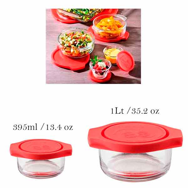 Juego de refractarios vidrio con tapa de plástico Pyrorey 14 pzas. 1 paq. CRISA-547