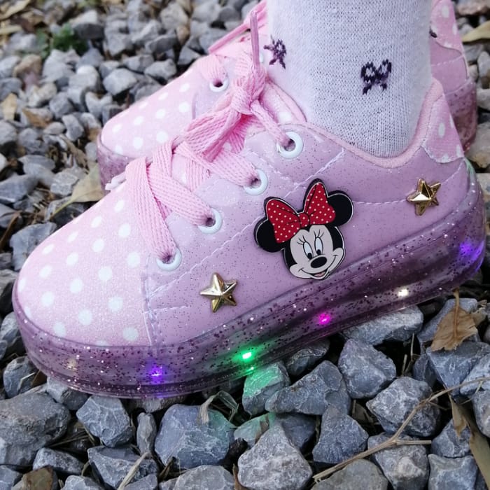 Tenis de luces Led para niñas de personaje Minnie Mouse rosa