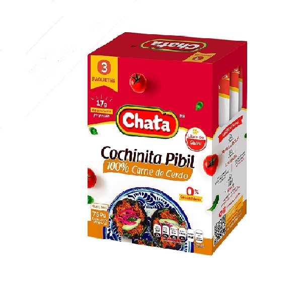 Cochinita Pibil Chata Delicioso Sabor Sin Conservadores Listo Para Comer 3 pack 250g c/u 100% Carne De Cerdo Sabor Casero