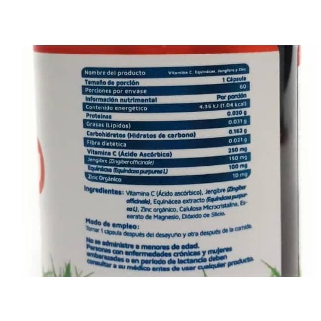 Vitamina C Equinacea Jengibre Y Zinc 60 Caps