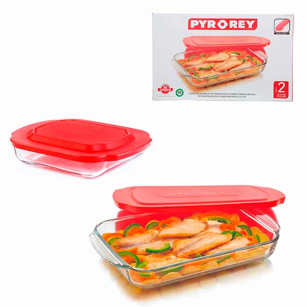 Refractario vidrio rectangular para hornear Pyrorey 2.3 L/77.7oz 1 pza. CRISA-A613