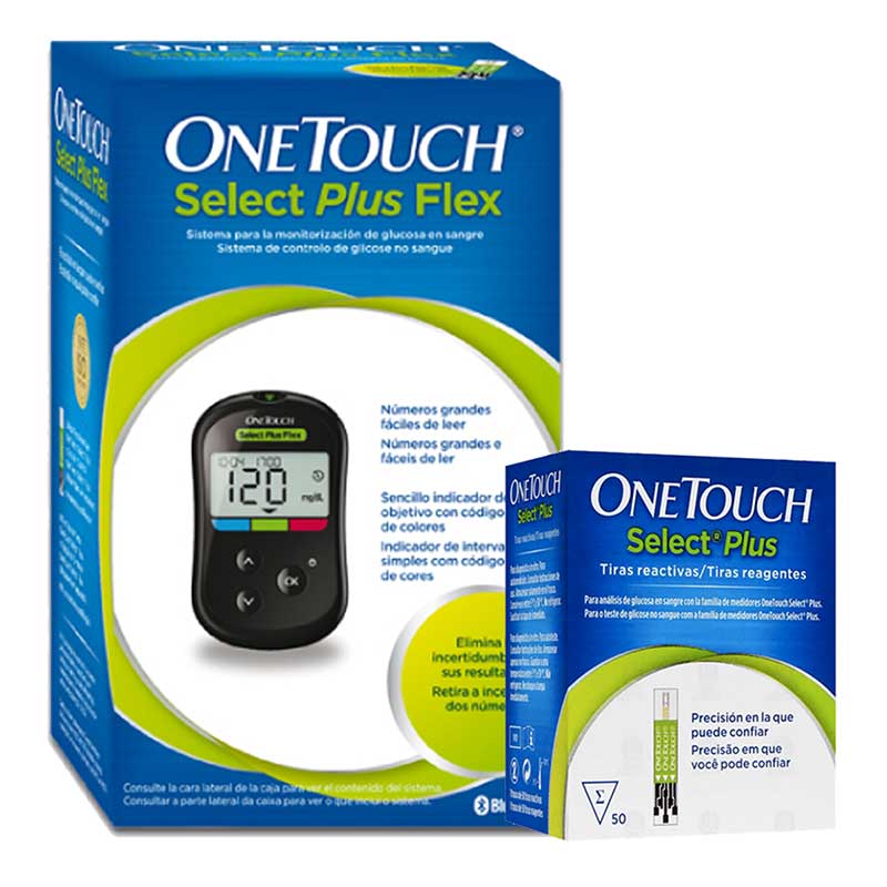 ONETOUCH GLUCOMETRO SELECT PLUS FLEX CON 60 TIRAS Y 10 LANCETAS