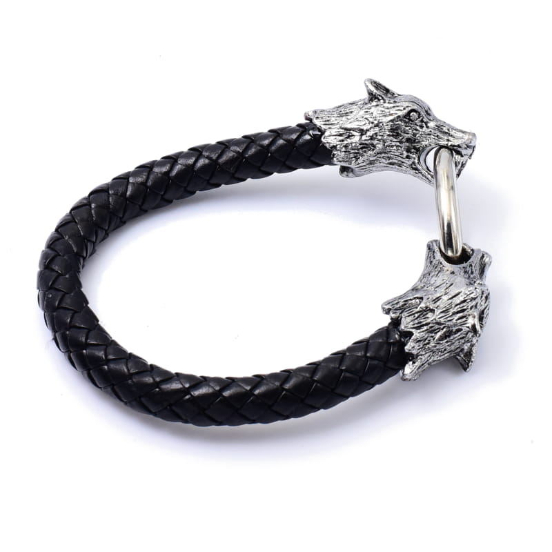 063 Forma Brazalete C Forma De 2 Cabezas De Lobo Acero Plateado/negro