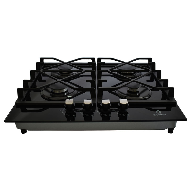 Parrilla de gas empotrable de 60cm con 4 quemadores SUPRA 4Q-TG-60 cubierta de cristal templado negro