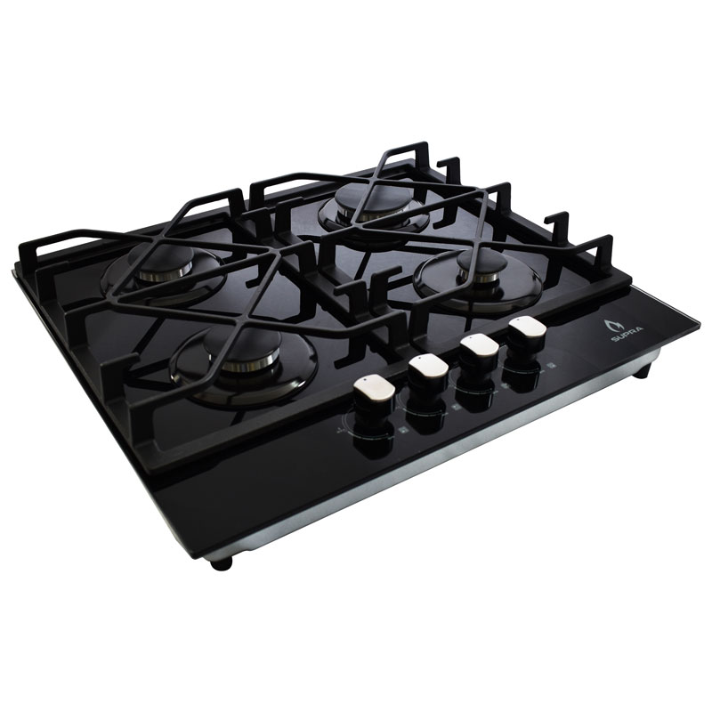Parrilla de gas empotrable de 60cm con 4 quemadores SUPRA 4Q-TG-60 cubierta de cristal templado negro