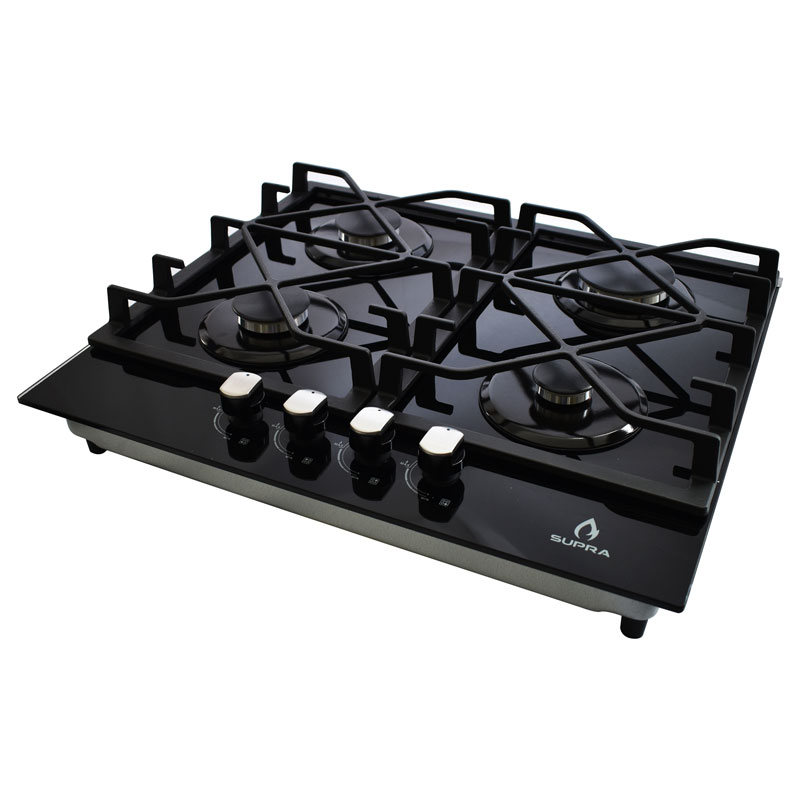 Parrilla de gas empotrable de 60cm con 4 quemadores SUPRA 4Q-TG-60 cubierta de cristal templado negro