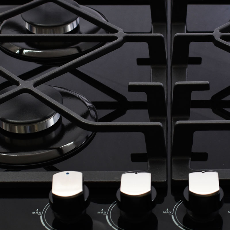 Parrilla de gas empotrable de 60cm con 4 quemadores SUPRA 4Q-TG-60 cubierta de cristal templado negro