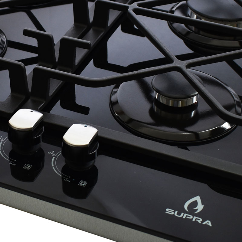 Parrilla de gas empotrable de 60cm con 4 quemadores SUPRA 4Q-TG-60 cubierta de cristal templado negro