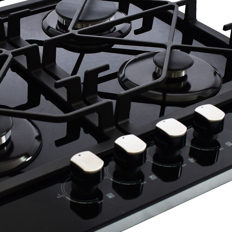 Parrilla de gas empotrable de 60cm con 4 quemadores SUPRA 4Q-TG-60 cubierta de cristal templado negro