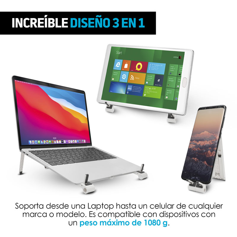 Soporte para Laptop Tablet y Celular Plegable 3 en 1 Redlemon